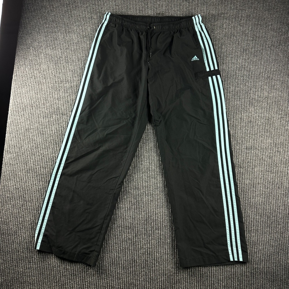 Y2K Adidas Womens XL Black Blue 3 Stripe Track Pants 106525 AUZ001 Vintage 2005